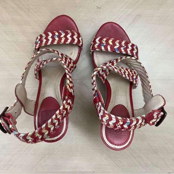 Frye Wedge Sandals Women’s Size 7 Corrina Whipstitch Leather Red Multicolor - Picture 3 of 9